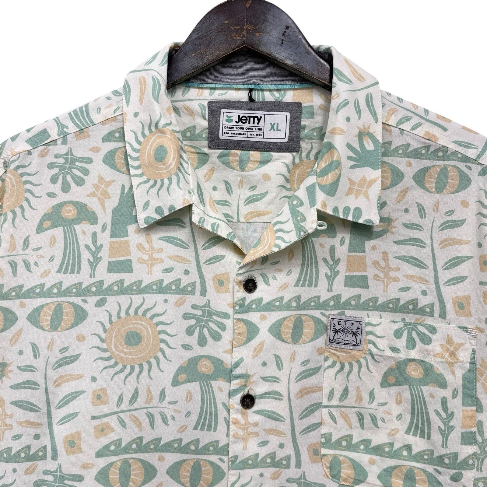 Jetty Men's Xl Green/Yellow Graphic Print Hawaiian Cotton/Viscose S/S Shirt Euc